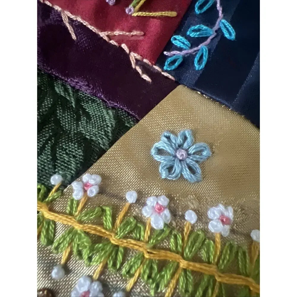 Antique Victorian Style Crazy Quilt Block 16” Silk Velvet Hand Embroidery Beaded